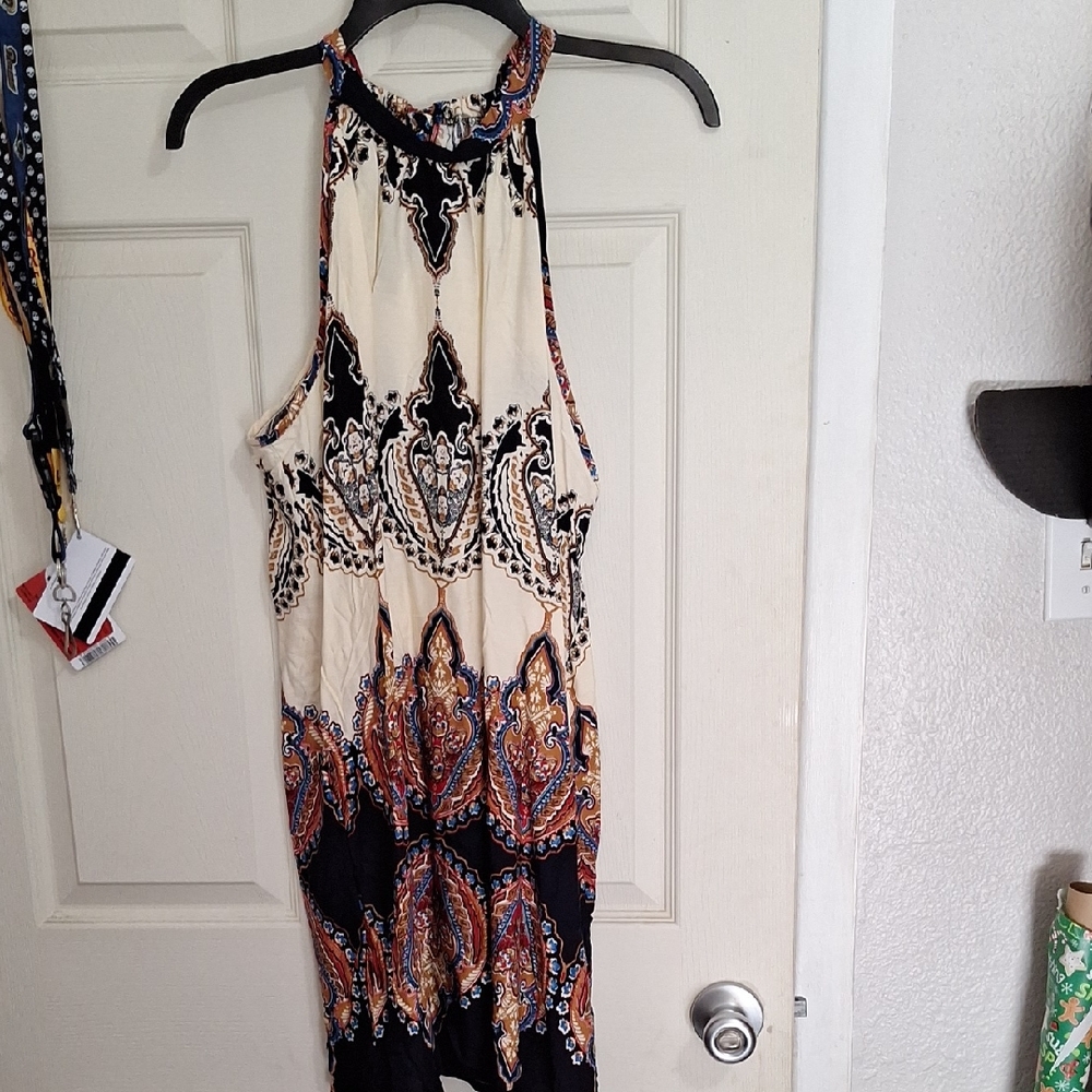 SHEIN Black and Cream Paisley Mini Dress